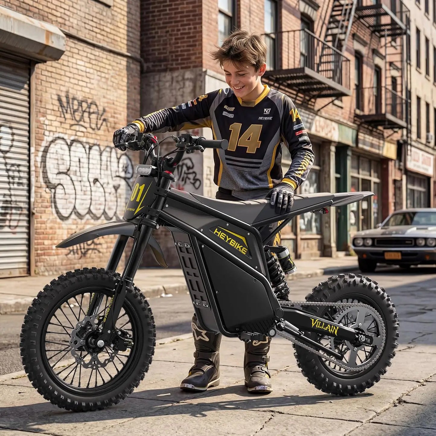 Authentic Heybike Villain Electric Dirt Bike, 4160W E Dirt Bike with 52V 26AH Battery