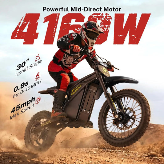 Authentic Heybike Villain Electric Dirt Bike, 4160W E Dirt Bike with 52V 26AH Battery