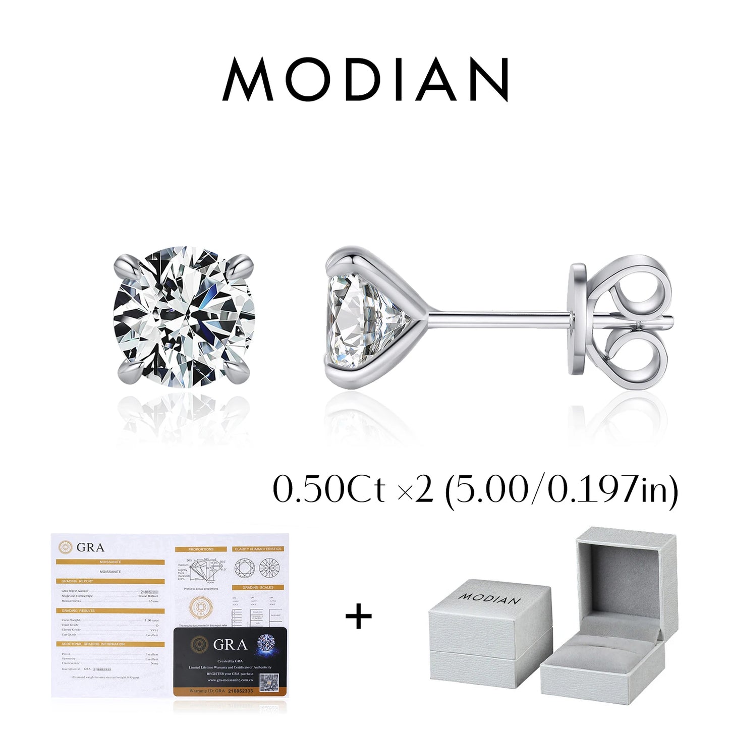 MODIAN 5 Sizes D Color Moissanite Earrings 925 Sterling Silver