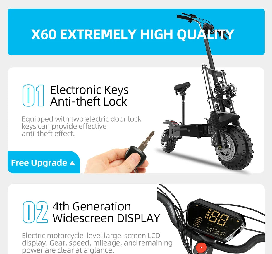 6000W Electric Scooter for Adults 85KM/H Max Speed Dual Motor
