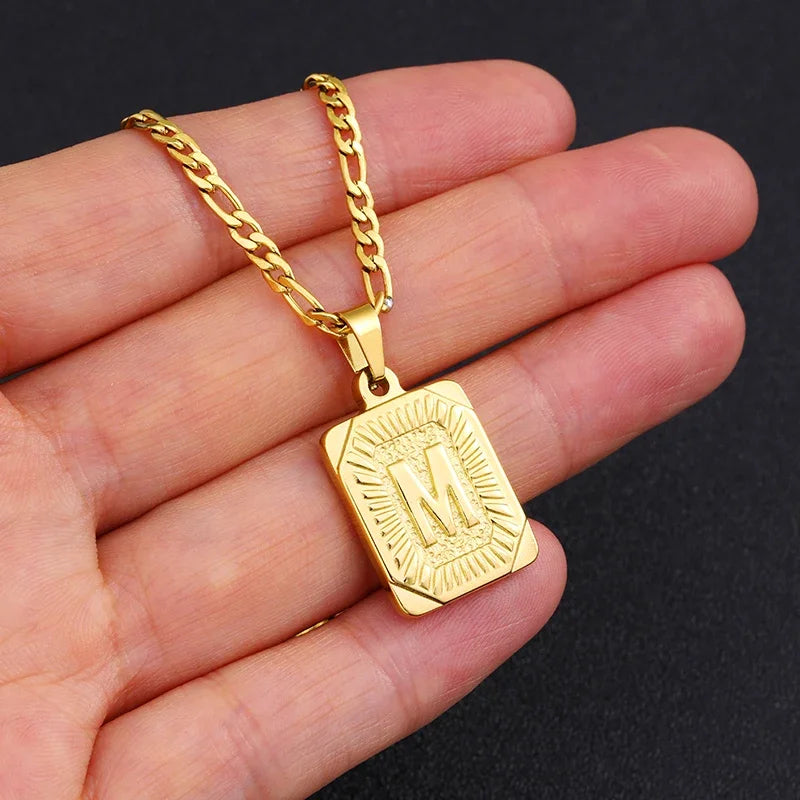 Initial Pendant Necklace for Women Simple Stainless Steel