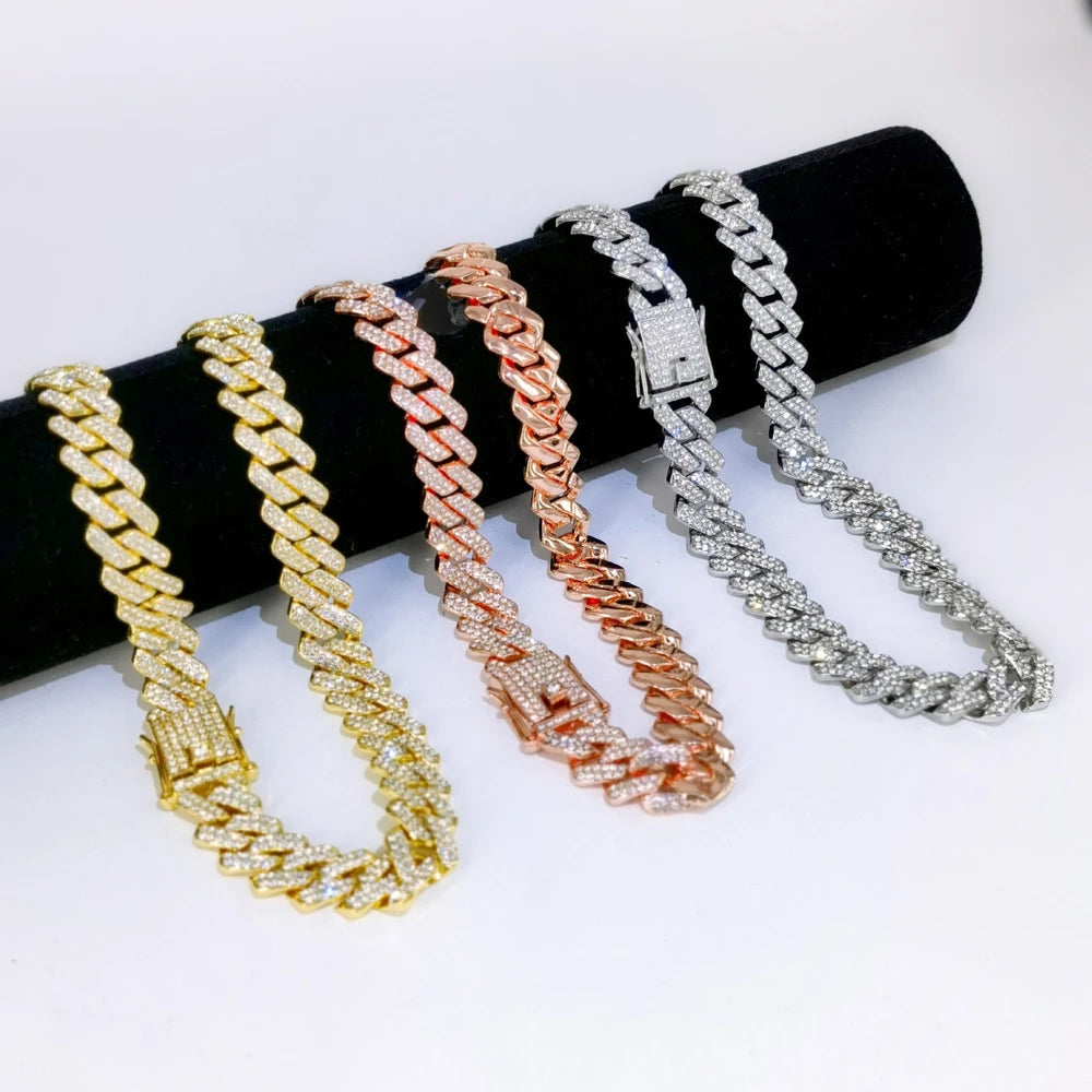 Fashion Men Cuban Link Iced Out Necklace 14MM width Rhinestones Chain