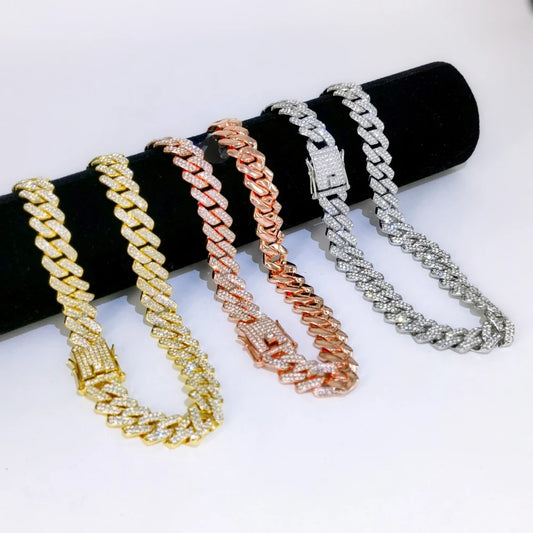 Fashion Men Cuban Link Iced Out Necklace 14MM width Rhinestones Chain