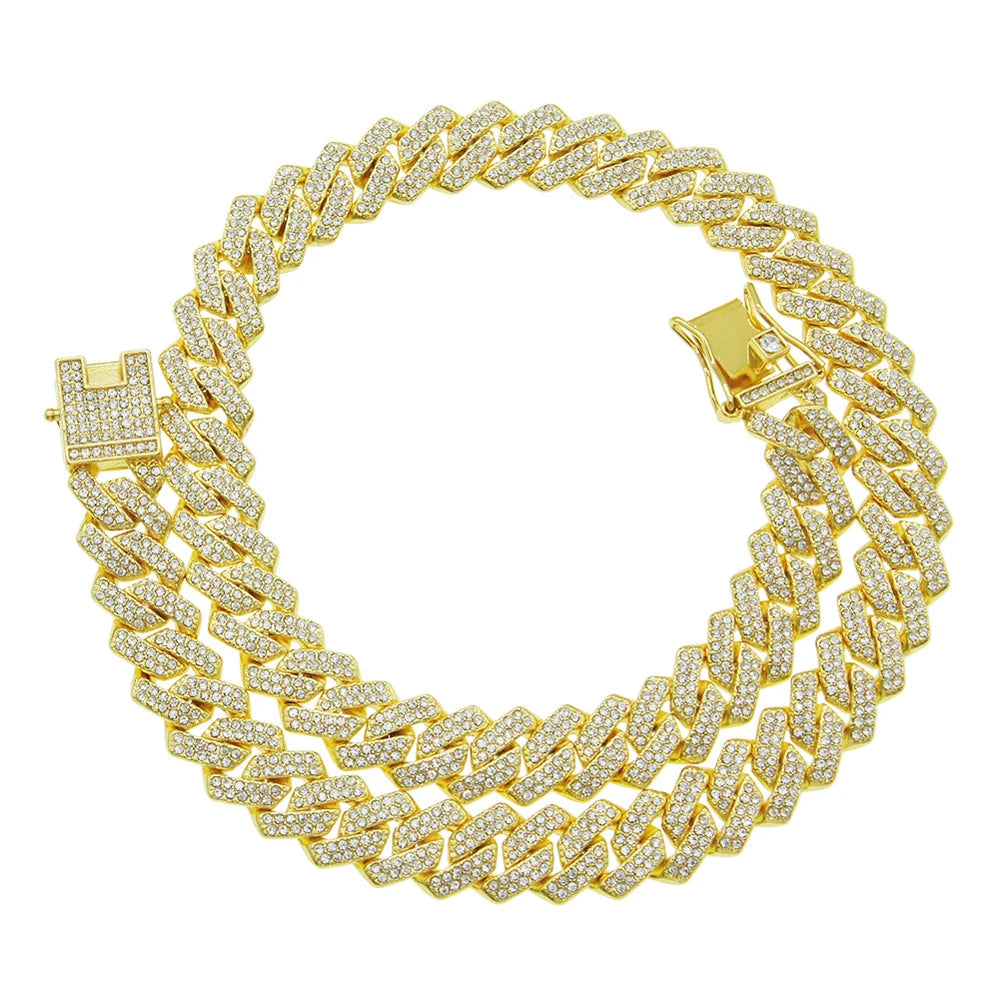 Fashion Men Cuban Link Iced Out Necklace 14MM width Rhinestones Chain