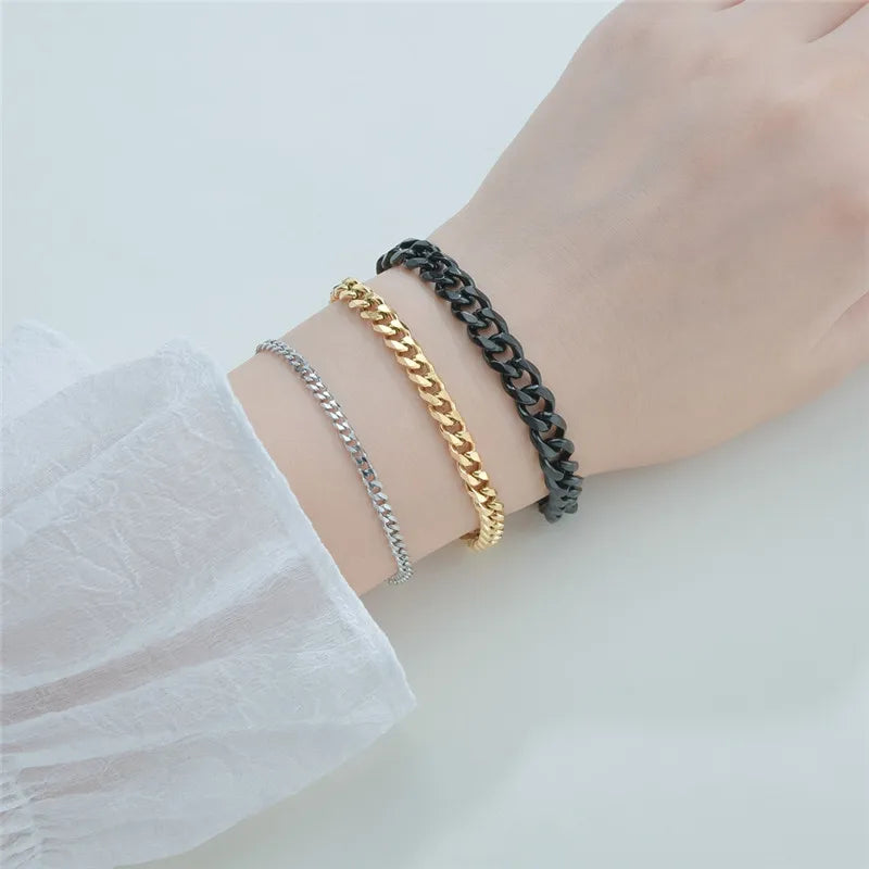 LETAPI Fashion Stainless Steel Curb Cuban Chain Bracelet for Men Women