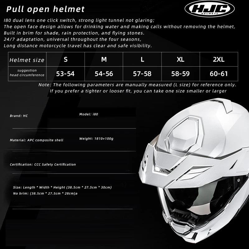 Original HJC Motorcycle Helmet HJC i80 Motocross Helmets Dual Lens ECE 3-in-1 Modular Flip-Up Helmets Off-road Cascos Para Moto