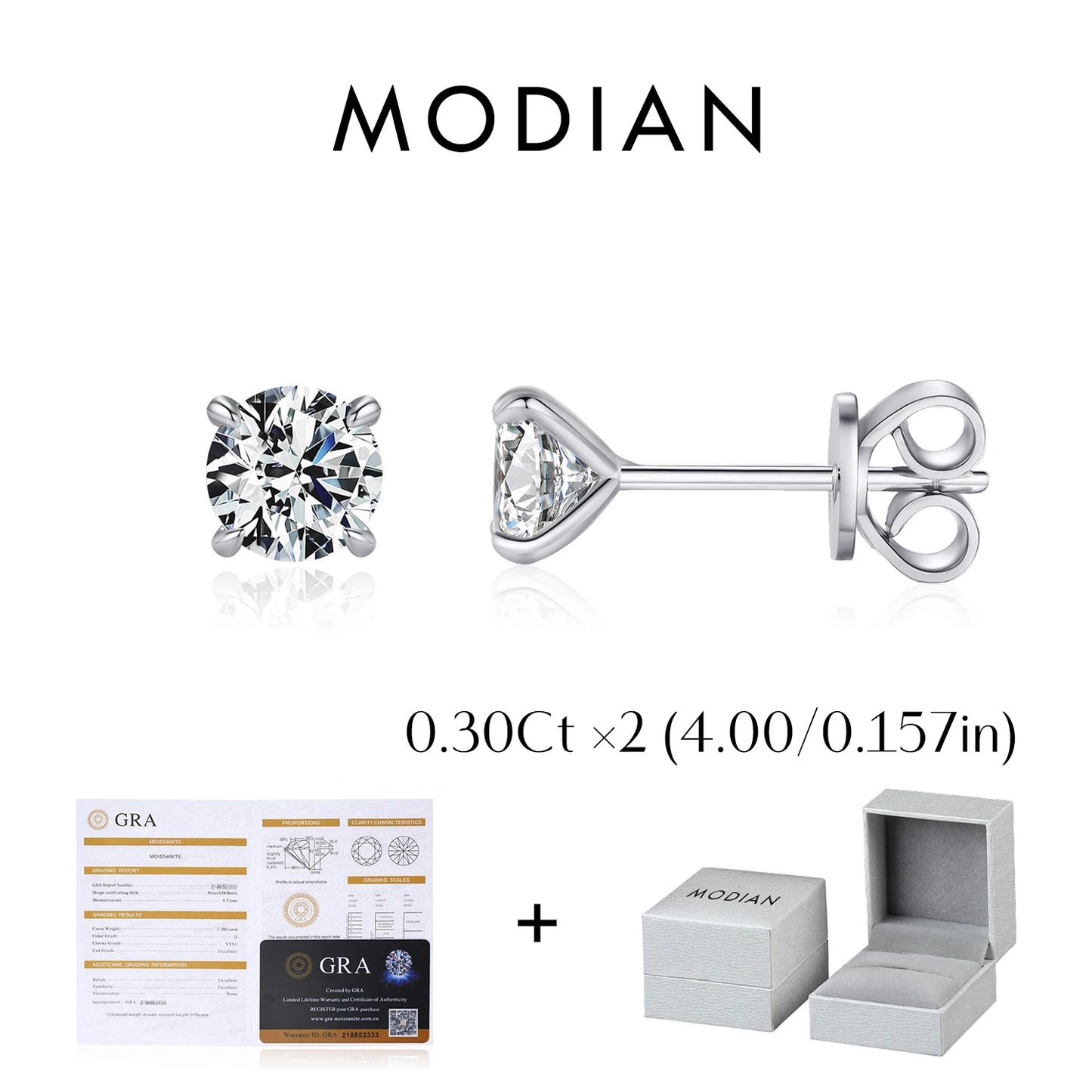 MODIAN 5 Sizes D Color Moissanite Earrings 925 Sterling Silver