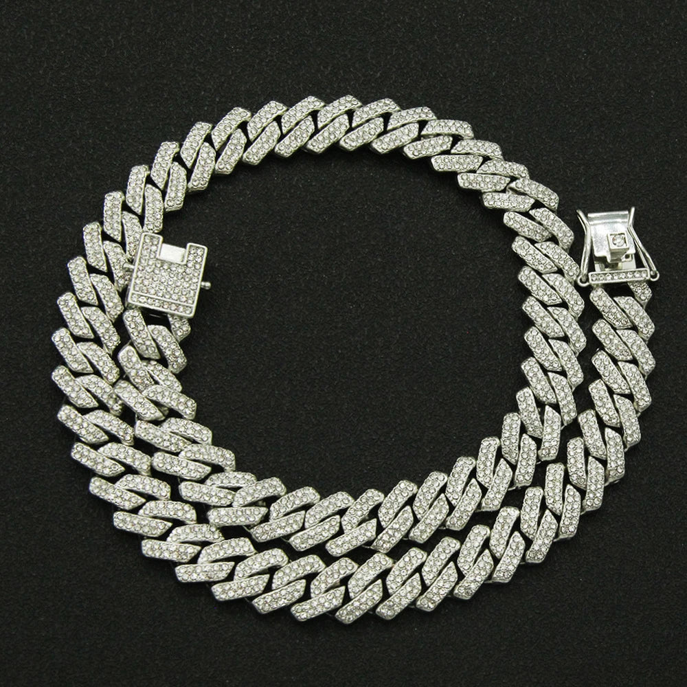 Fashion Men Cuban Link Iced Out Necklace 14MM width Rhinestones Chain