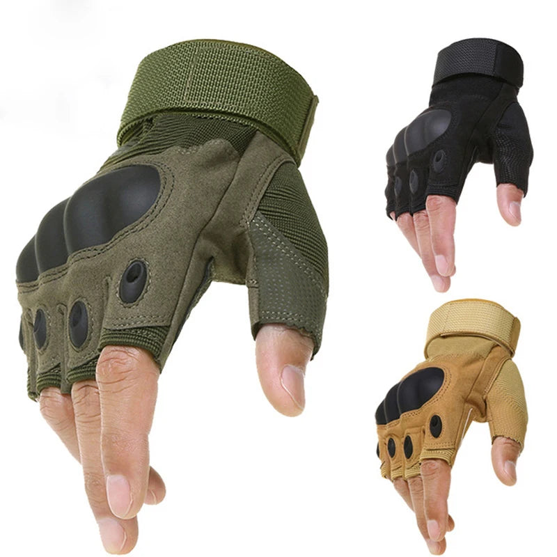 Tactical Hard Knuckle Half Finger Gloves Men's Combat Hunting Shooting Paintball Duty - Fingerless