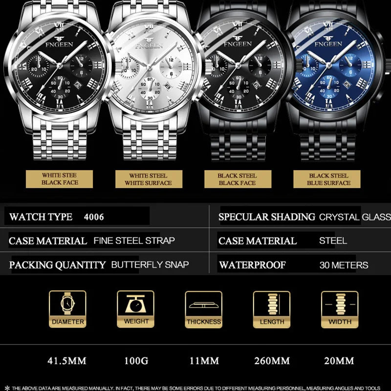 FNGEEN Hot Men Watches Top Brand Luxury Waterproof Date Clock