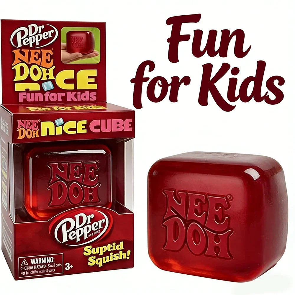 Dr Pepper x NeeDoh Nice Cube Squishy toy Stress Relief Toy Soft Squeeze Fidget Cube for Kids & Adults Anxiety Relief Sensory Toy