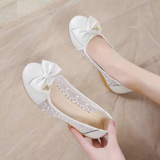 Chaussures plates pour femmes respirantes ajourées avec nœud, à enfiler, bout rond, élégantes et confortables, style coréen, pointure 39