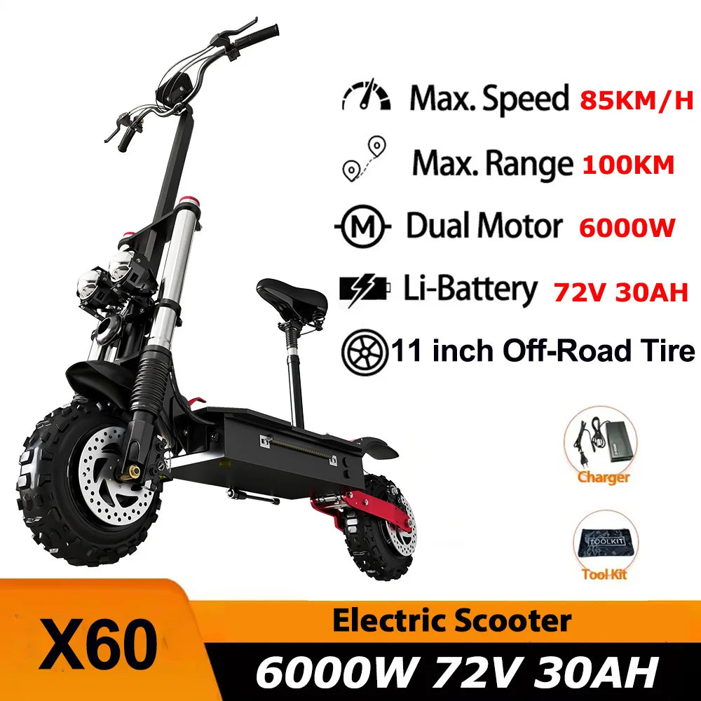 6000W Electric Scooter for Adults 85KM/H Max Speed Dual Motor