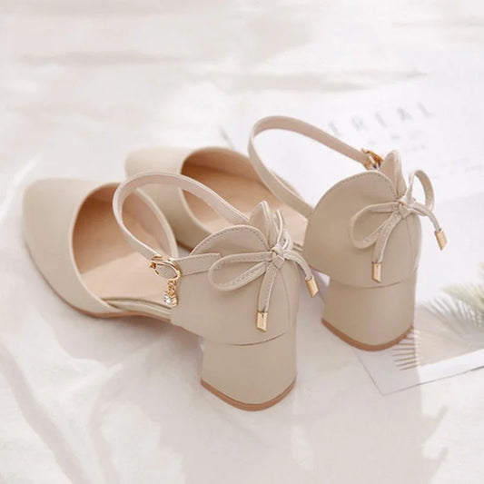 2025 Spring/Summer Hot Sale！Fairy Style Thin-Strap High Heels - Bowknot with Golden Buckle, Comfortable & Versatile