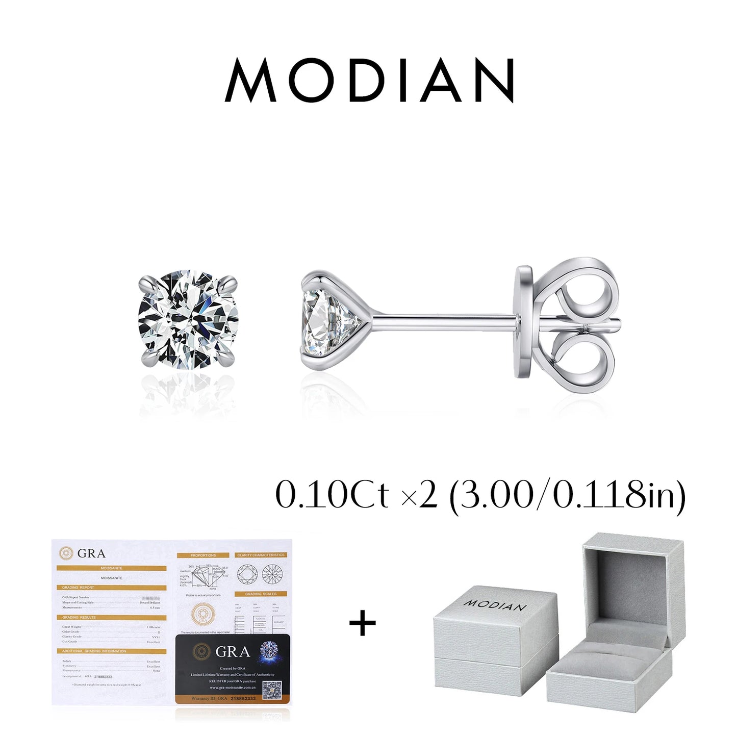 MODIAN 5 Sizes D Color Moissanite Earrings 925 Sterling Silver