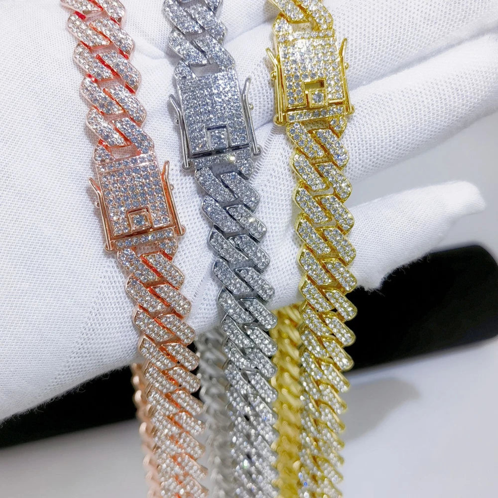 Fashion Men Cuban Link Iced Out Necklace 14MM width Rhinestones Chain