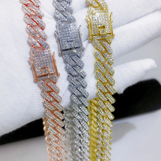 Fashion Men Cuban Link Iced Out Necklace 14MM width Rhinestones Chain
