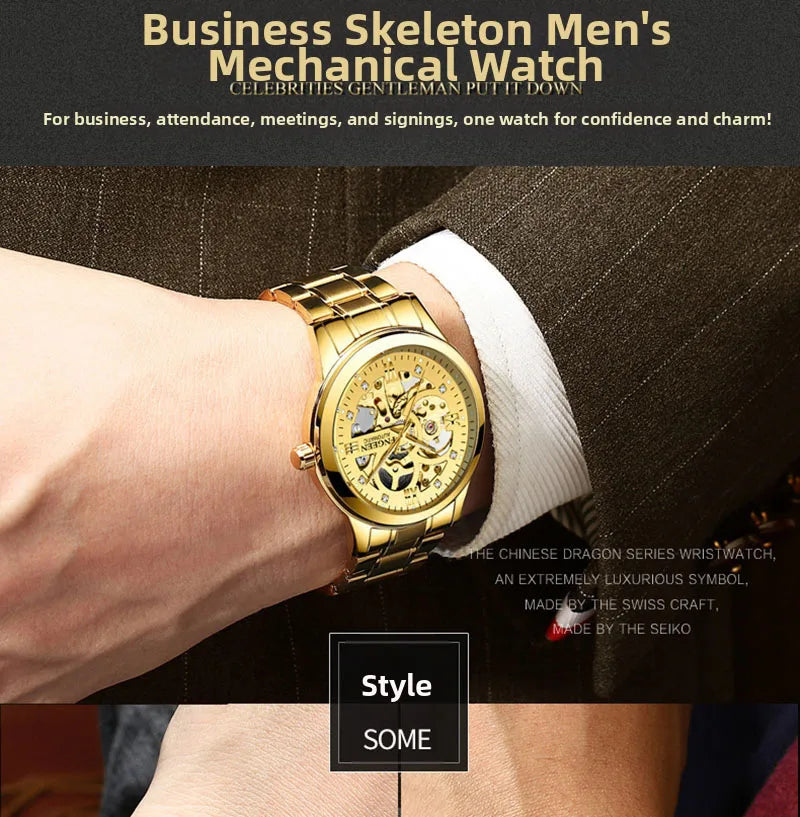 Casual Business Skeleton Automatic Watch for Man