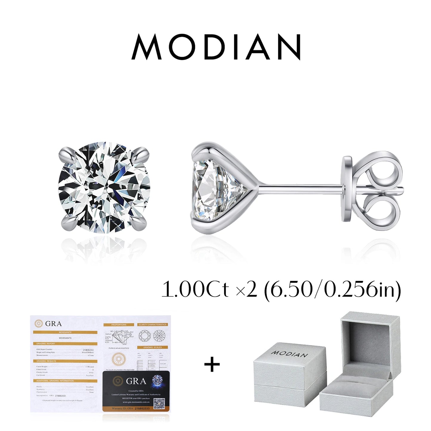 MODIAN 5 Sizes D Color Moissanite Earrings 925 Sterling Silver