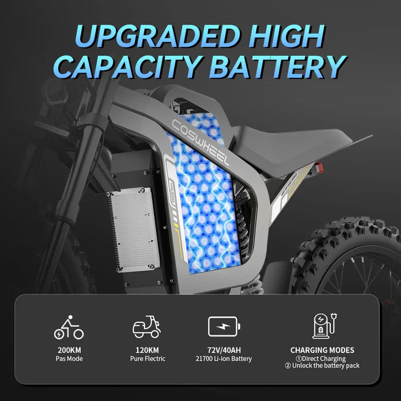COSWHEEL R19 Electric motorcycle 9000W 72V 40ah 96km/h Lithium Battery Adult Mountain Ebike Electric Motorcycle