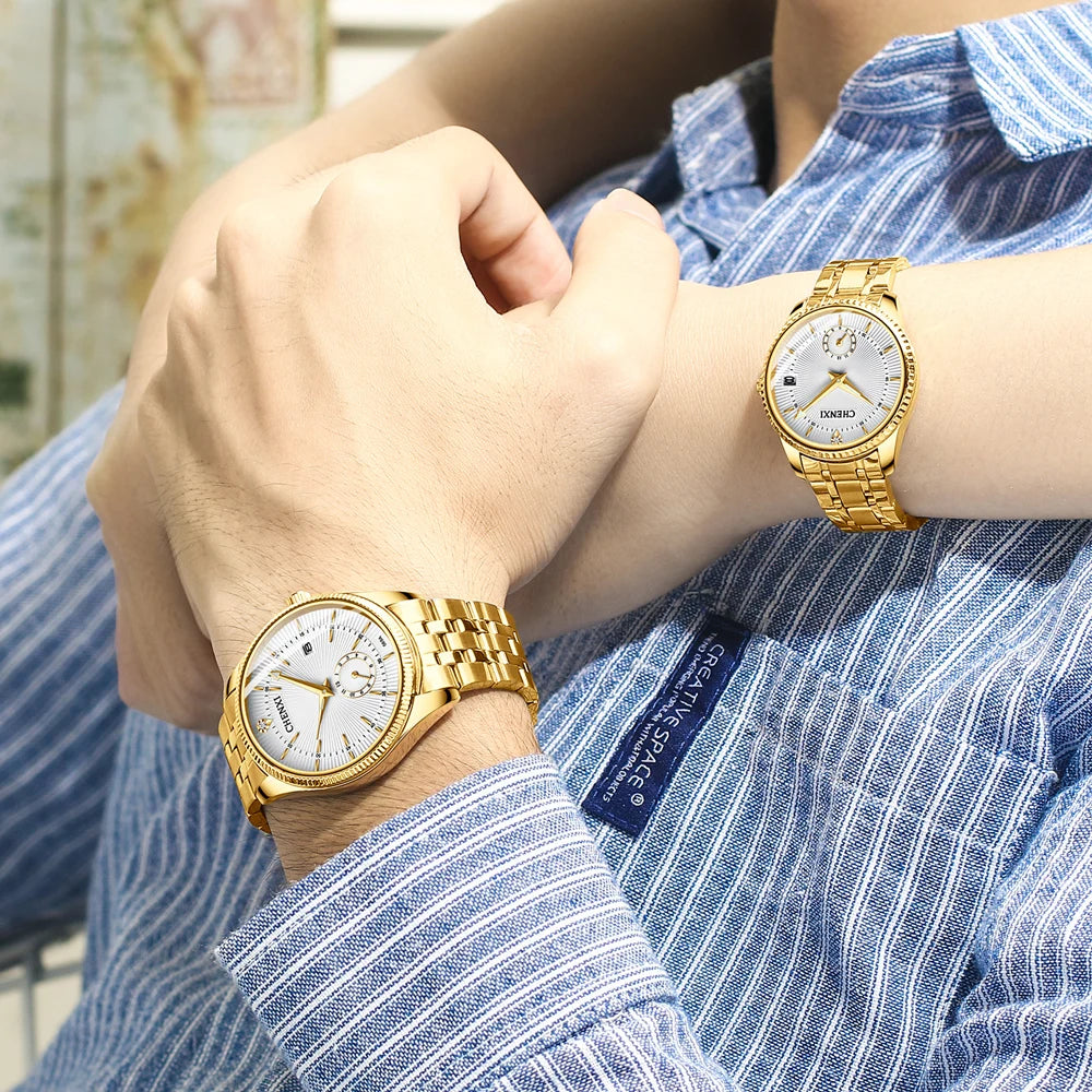 CHENXI Fashion Couple Golden Watches Casual Men and Women