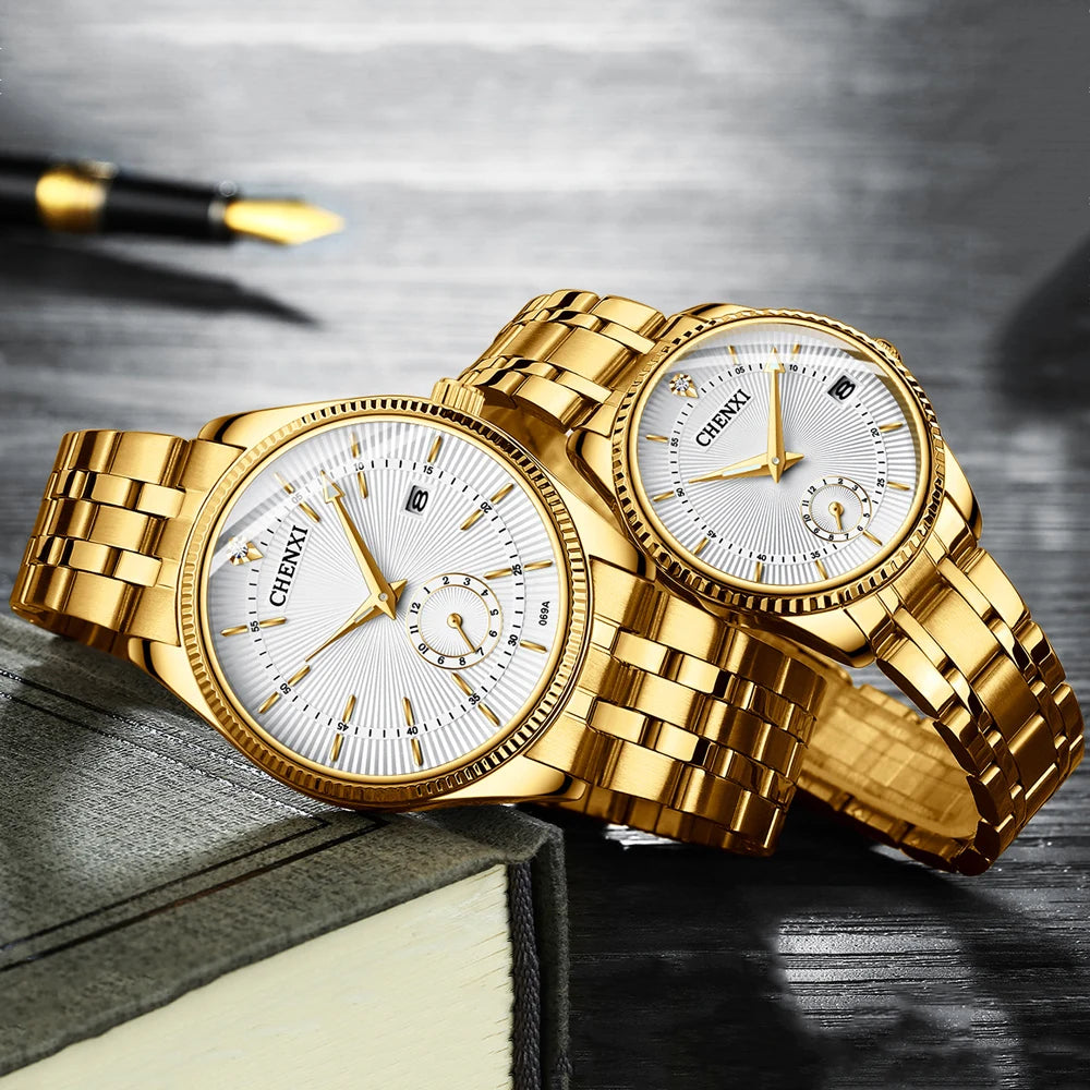 CHENXI Fashion Couple Golden Watches Casual Men and Women