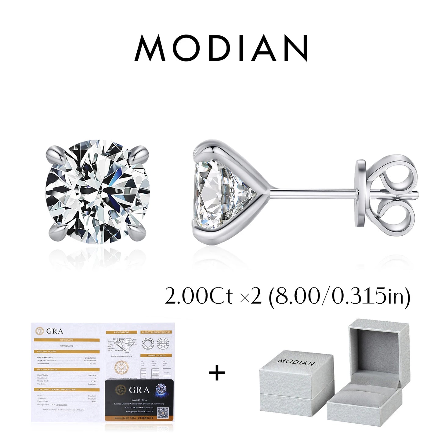 MODIAN 5 Sizes D Color Moissanite Earrings 925 Sterling Silver