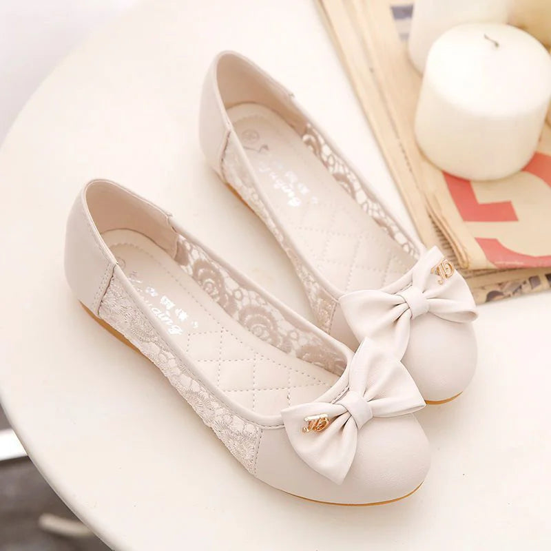 Chaussures plates pour femmes respirantes ajourées avec nœud, à enfiler, bout rond, élégantes et confortables, style coréen, pointure 39