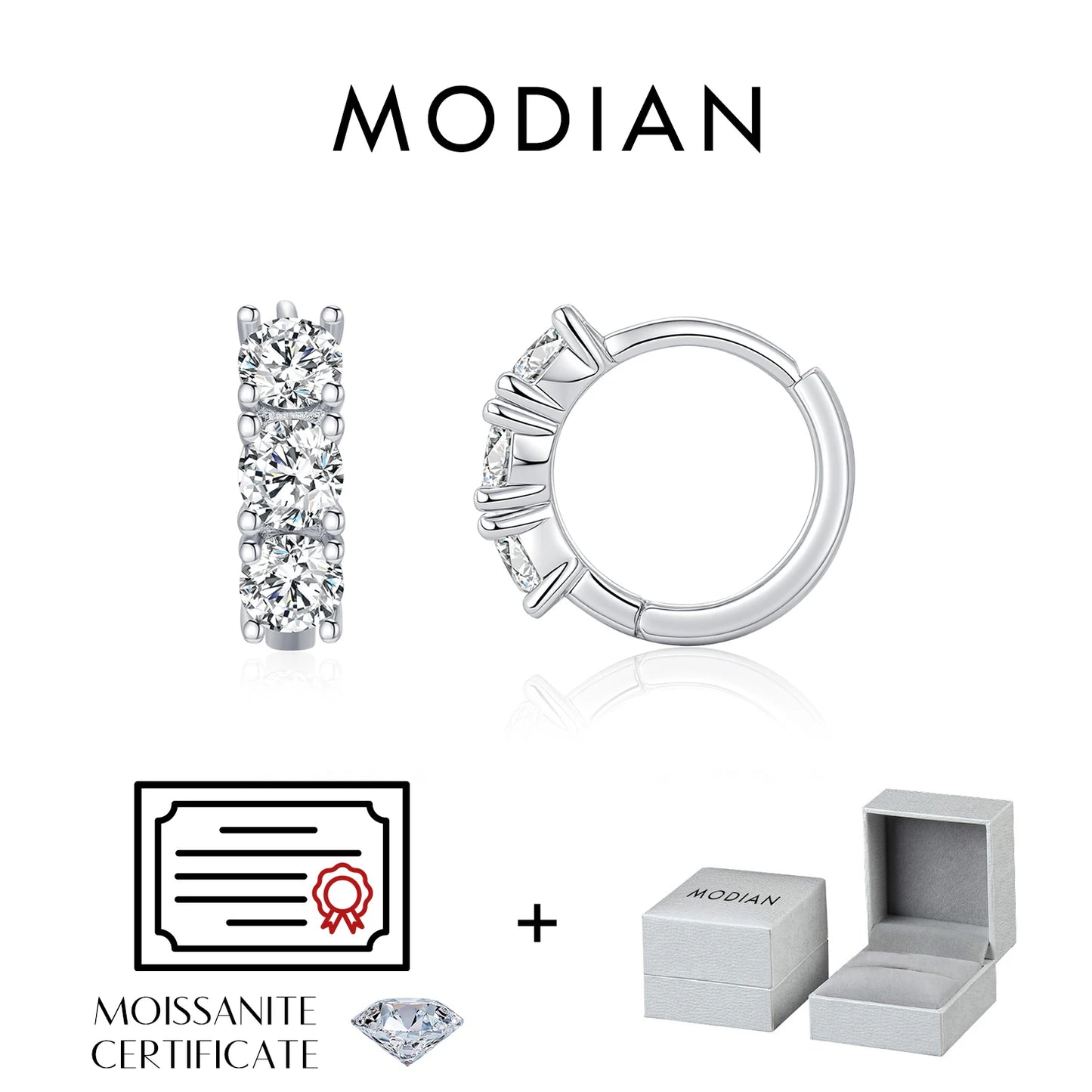 MODIAN D Color Moissanite Classic Ear Buckle 925 Sterling Silver