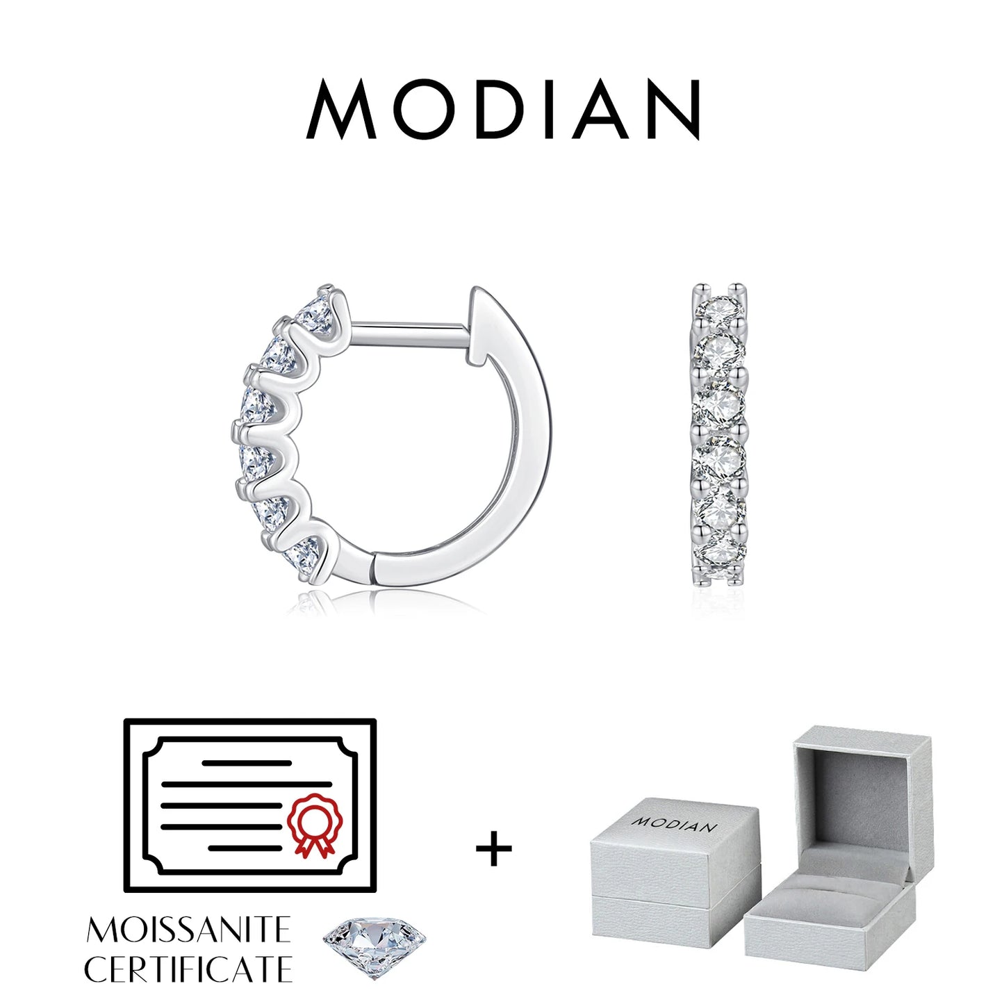 MODIAN D Color Moissanite Small Hoop Earrings 925 Sterling Silver