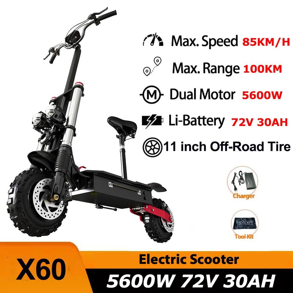 6000W Electric Scooter for Adults 85KM/H Max Speed Dual Motor