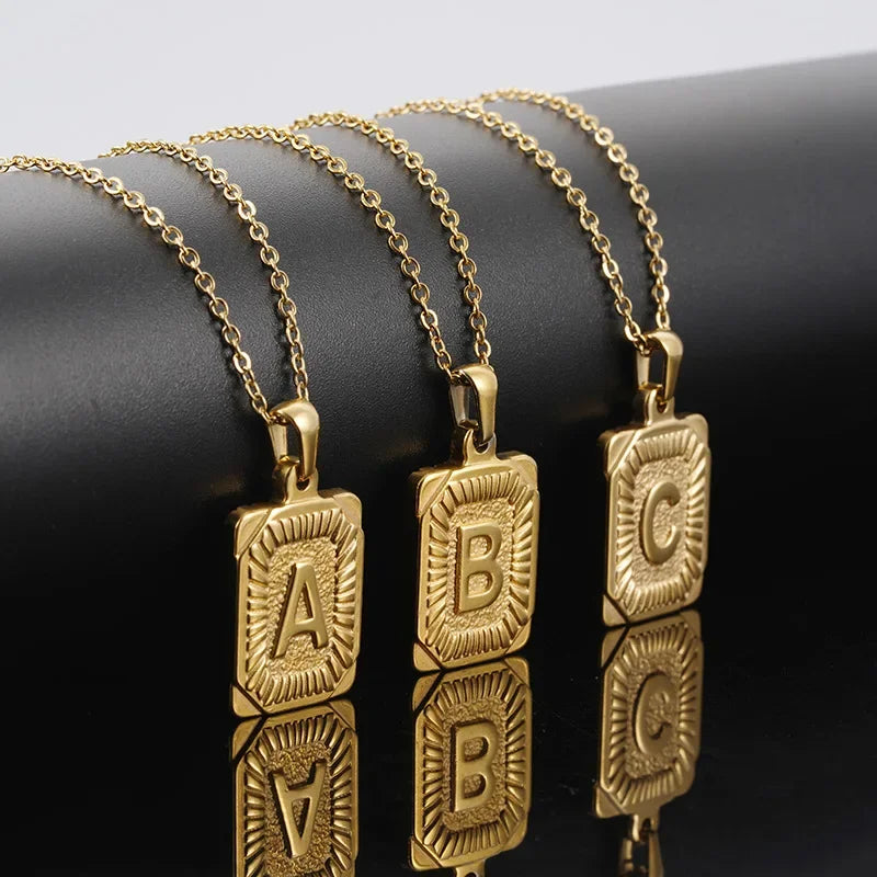 Initial Pendant Necklace for Women Simple Stainless Steel