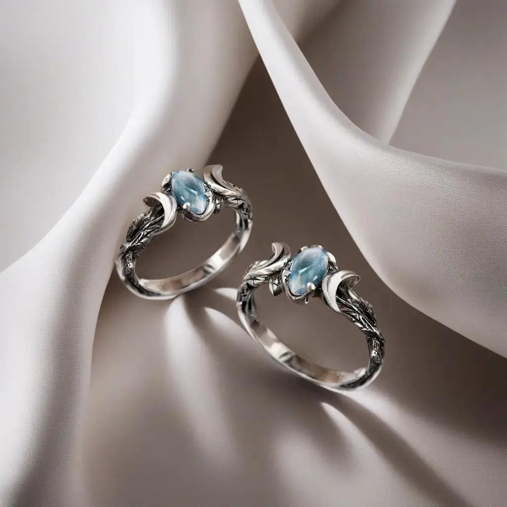 YILUOCD Vintage Natural Moonstone Ring Witchcraft Triple Moon Goddess Rings for Women Engagement Party Wedding Jewelry Anillos