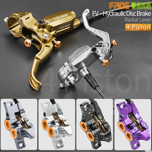 Frog Wake FV4 Mountain Bike Hydraulic Disc Brake Kit with 180mm Rotors Aluminum 4 Piston Oil Pressure Calipers Levers Radial MTB