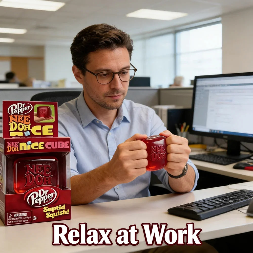 Dr Pepper x NeeDoh Nice Cube Squishy toy Stress Relief Toy Soft Squeeze Fidget Cube for Kids & Adults Anxiety Relief Sensory Toy