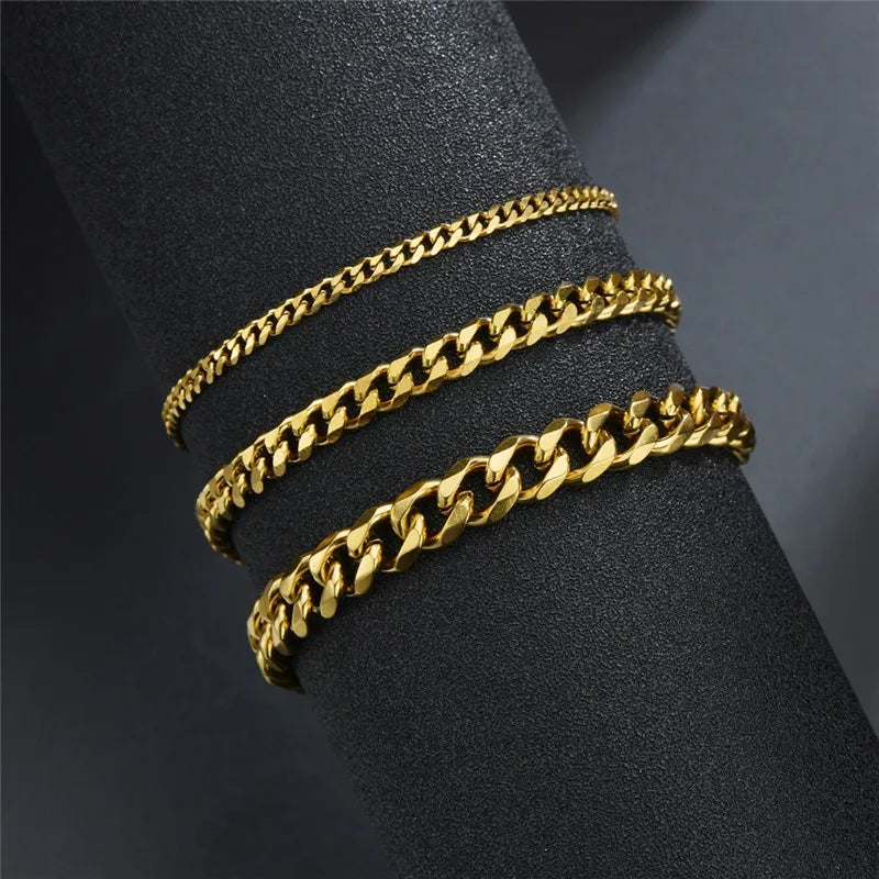 LETAPI Fashion Stainless Steel Curb Cuban Chain Bracelet for Men Women