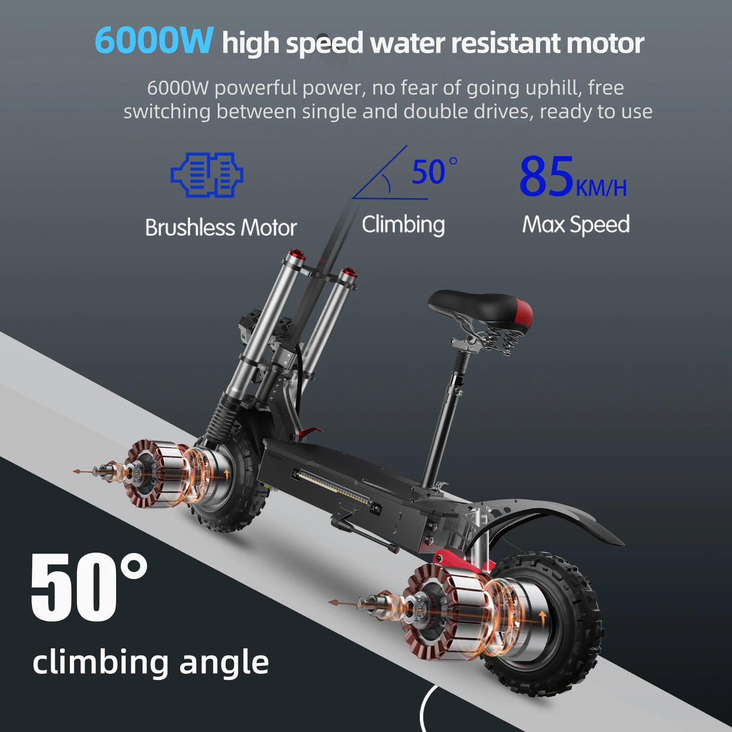 6000W Electric Scooter for Adults 85KM/H Max Speed Dual Motor
