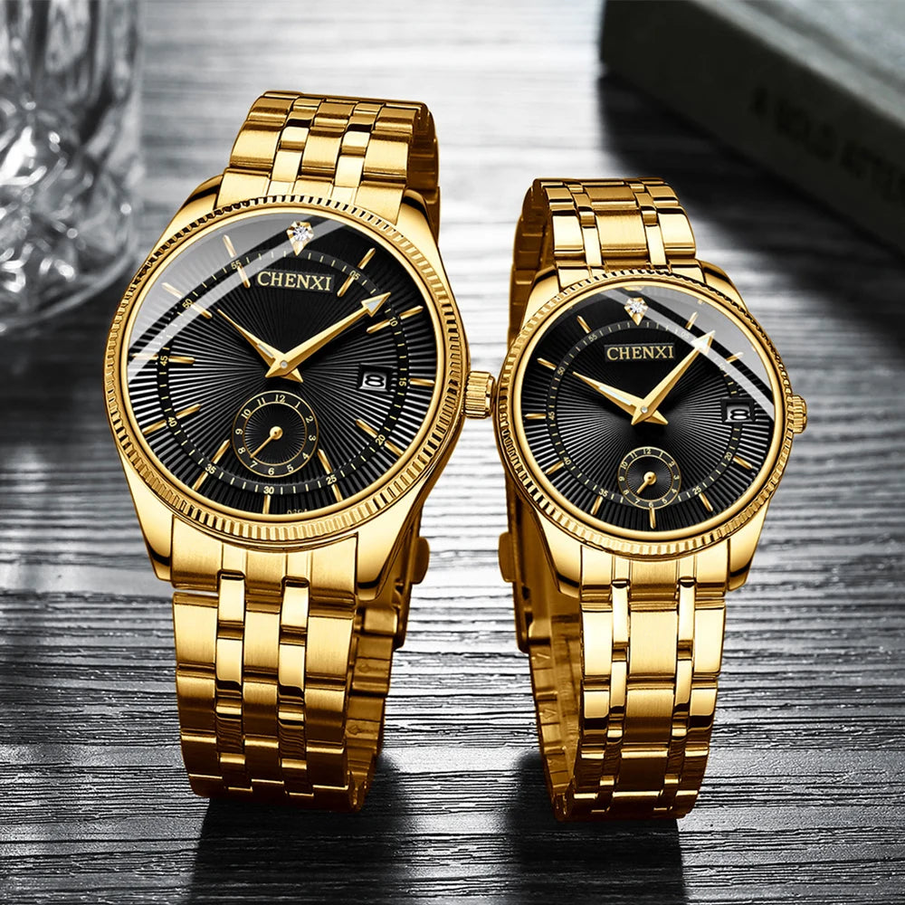 CHENXI Fashion Couple Golden Watches Casual Men and Women