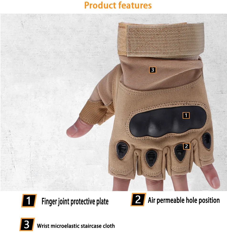 Tactical Hard Knuckle Half Finger Gloves Men's Combat Hunting Shooting Paintball Duty - Fingerless