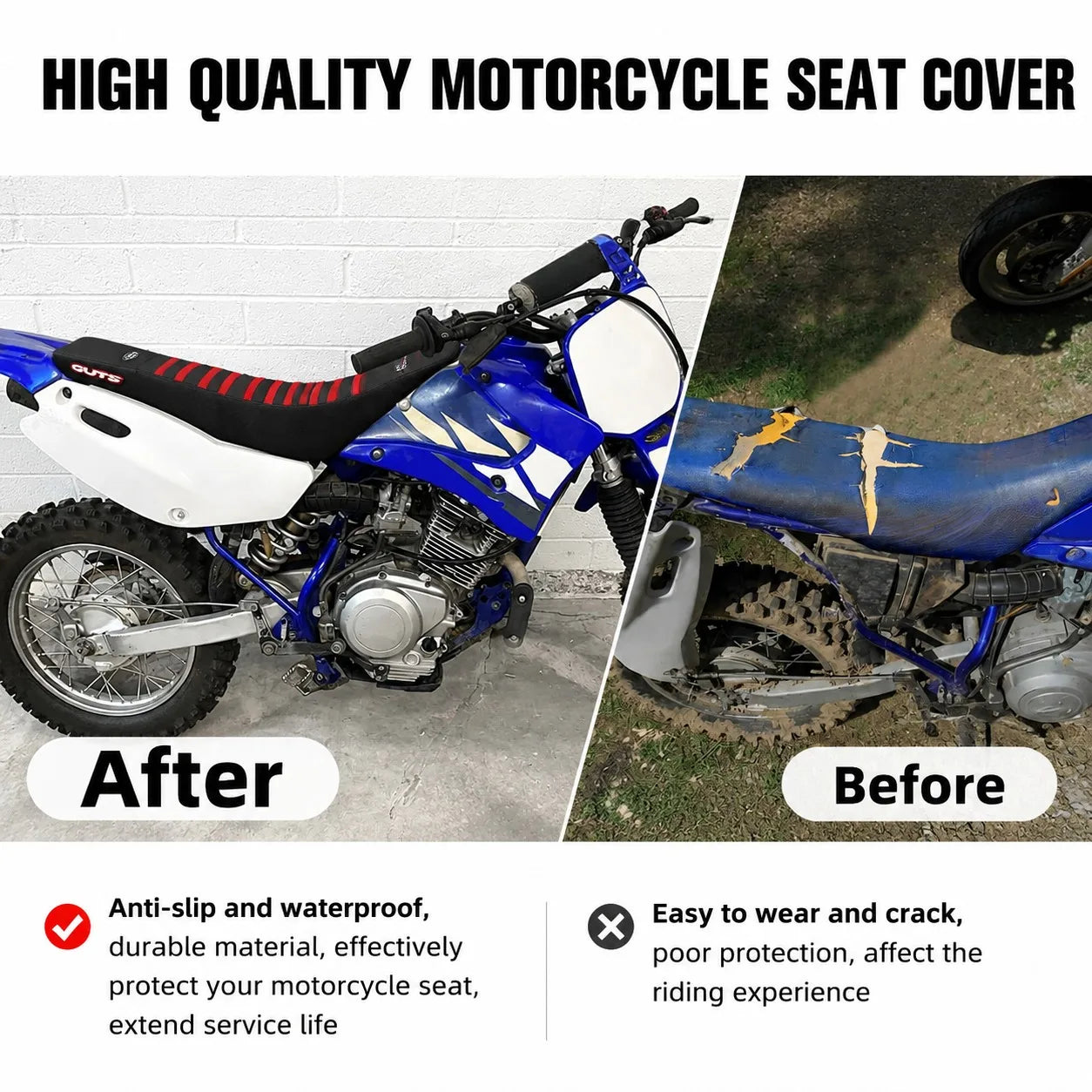 Wear-Resistant Motorcycle Seat Cushion Cover Anti-Slip Waterproof Guts Seat Cover