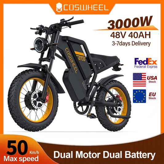 COSWHEEL GT20 Pro Dual motors E-Mountain bike 48V 25+15Ah Dual batteries Dual suspension 20" Fat Tire Off-Road Adult E-bike