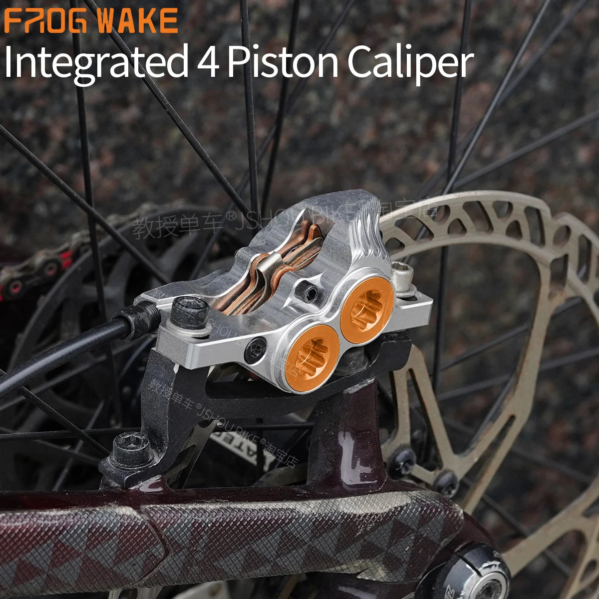 Frog Wake FV4 Mountain Bike Hydraulic Disc Brake Kit with 180mm Rotors Aluminum 4 Piston Oil Pressure Calipers Levers Radial MTB