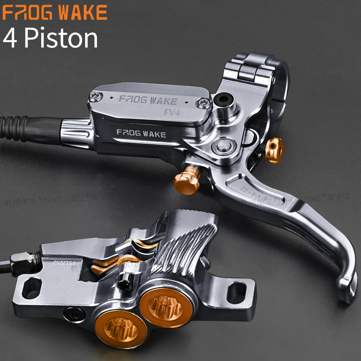 Frog Wake FV4 Mountain Bike Hydraulic Disc Brake Kit with 180mm Rotors Aluminum 4 Piston Oil Pressure Calipers Levers Radial MTB
