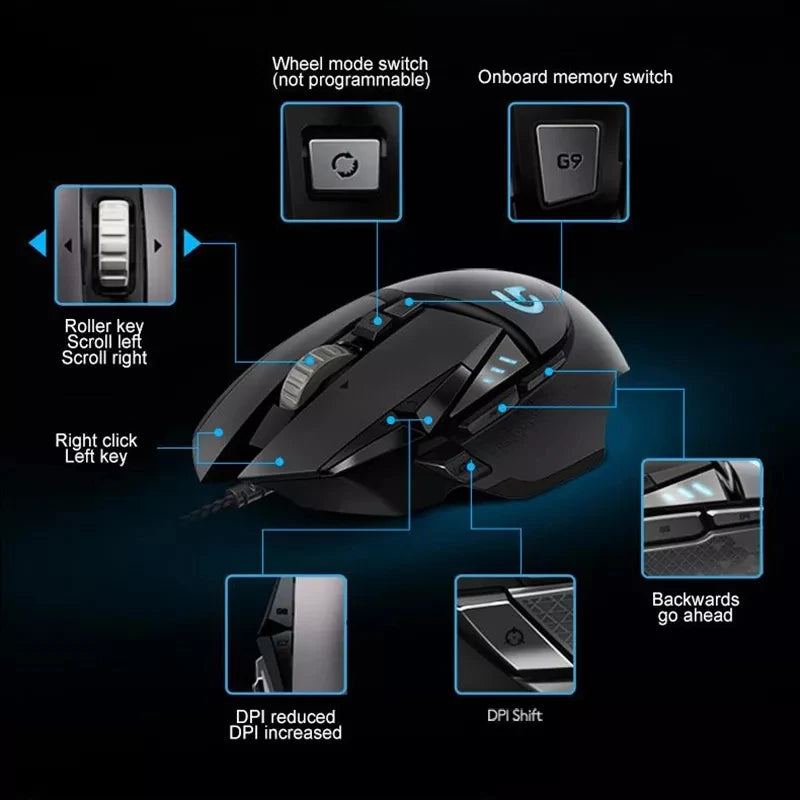 Logitech G502 HERO Wired Gaming Mouse - 25,600 DPI Adjustable Weights RGB Programmable Buttons High Performance