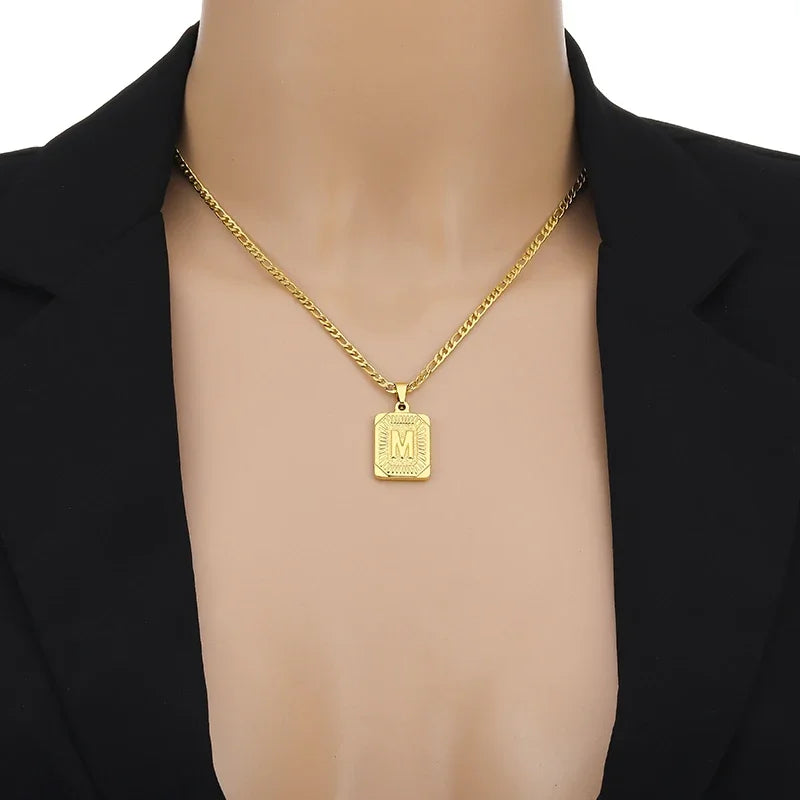 Initial Pendant Necklace for Women Simple Stainless Steel